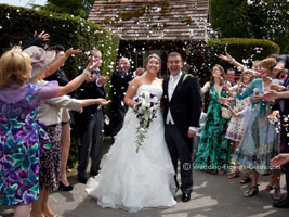confetti shower after a church wedding