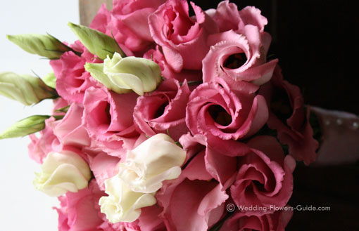 pink wedding bouquet created with lisianthus